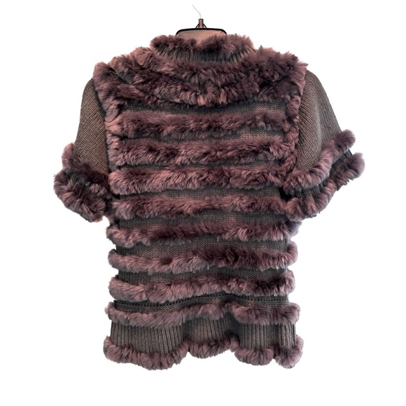 Linda Richards Women’s Waist-Length Rabbit-Fur Jacket. Purple/Black. Small - Picture 4 of 11